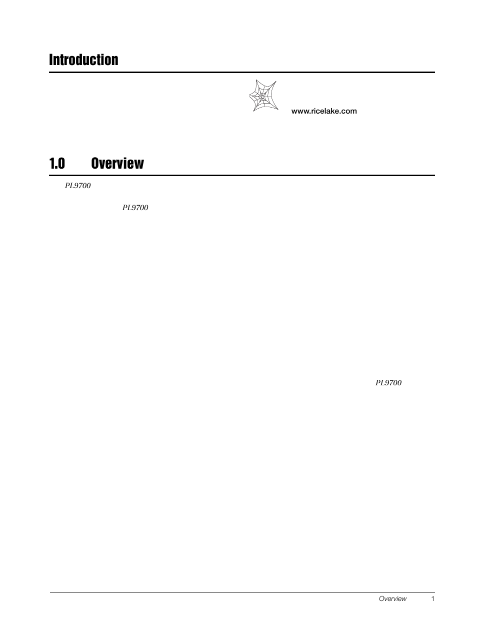 Introduction, 0 overview, Introduction 1.0 | Overview | Rice Lake Combination System - Precision Loads PL9700 Indicator User Manual | Page 5 / 26