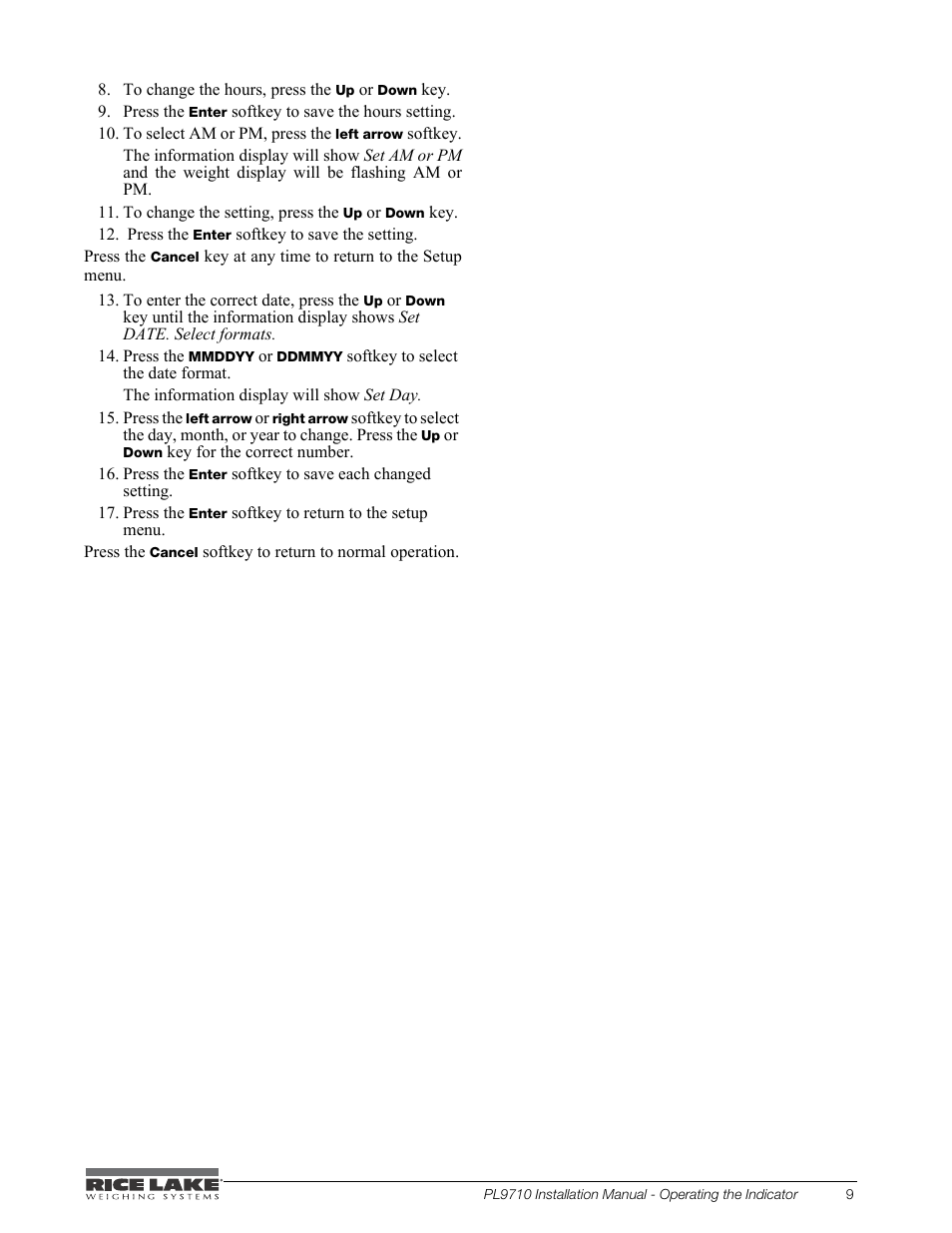 Rice Lake Combination System - Precision Loads PL9710 Indicator User Manual | Page 13 / 30