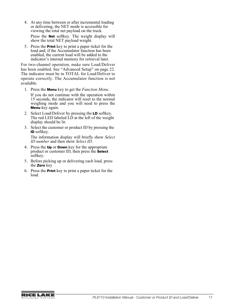 Rice Lake Combination System - Precision Loads PL9710 Indicator User Manual | Page 15 / 30