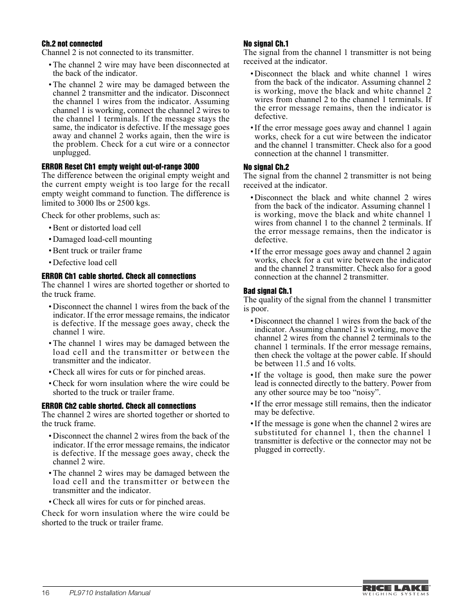 Rice Lake Combination System - Precision Loads PL9710 Indicator User Manual | Page 20 / 30