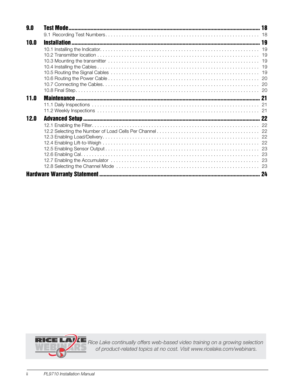 Rice Lake Combination System - Precision Loads PL9710 Indicator User Manual | Page 4 / 30