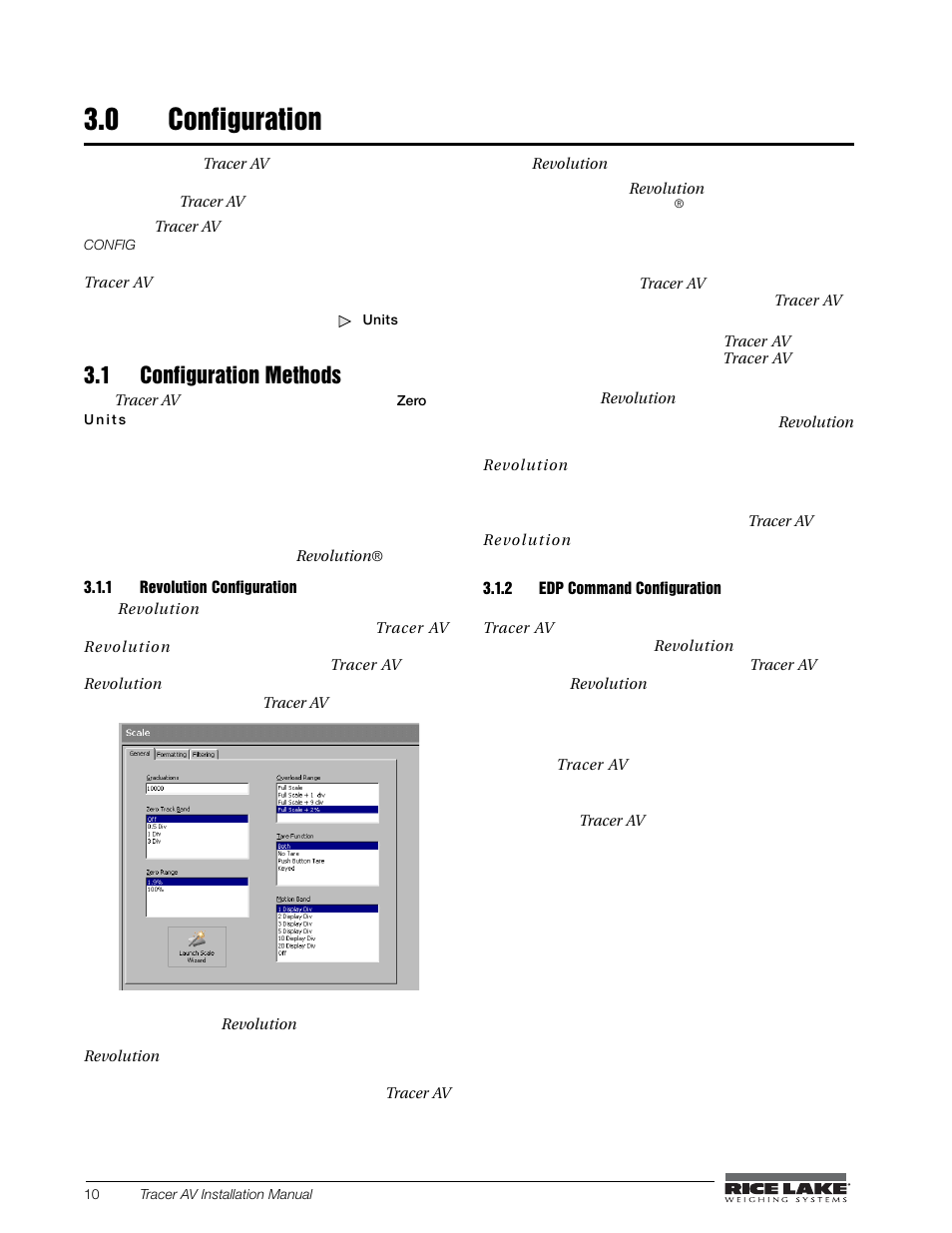 0 configuration, 1 configuration methods, 1 revolution configuration | 2 edp command configuration, Configuration, Revolution, Edp command configuration | Rice Lake Tracer AV User Manual | Page 14 / 48