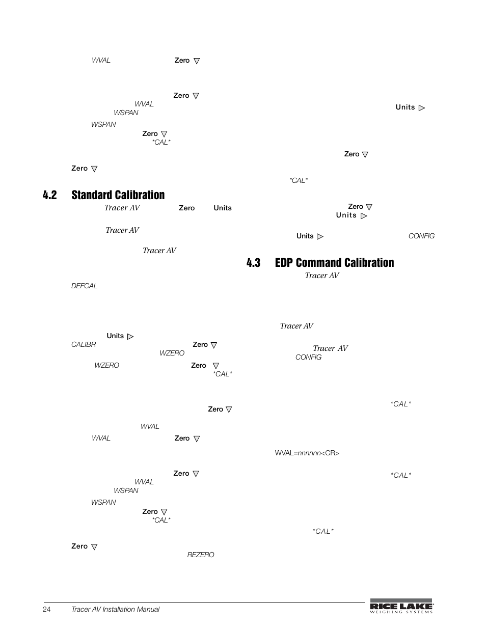 2 standard calibration, 3 edp command calibration, 2 standard calibration 4.3 edp command calibration | Rice Lake Tracer AV User Manual | Page 28 / 48