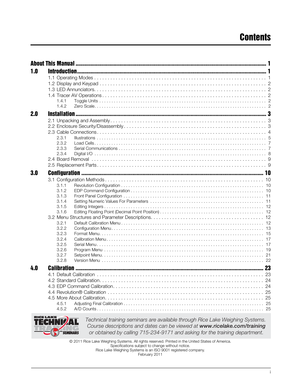 Rice Lake Tracer AV User Manual | Page 3 / 48