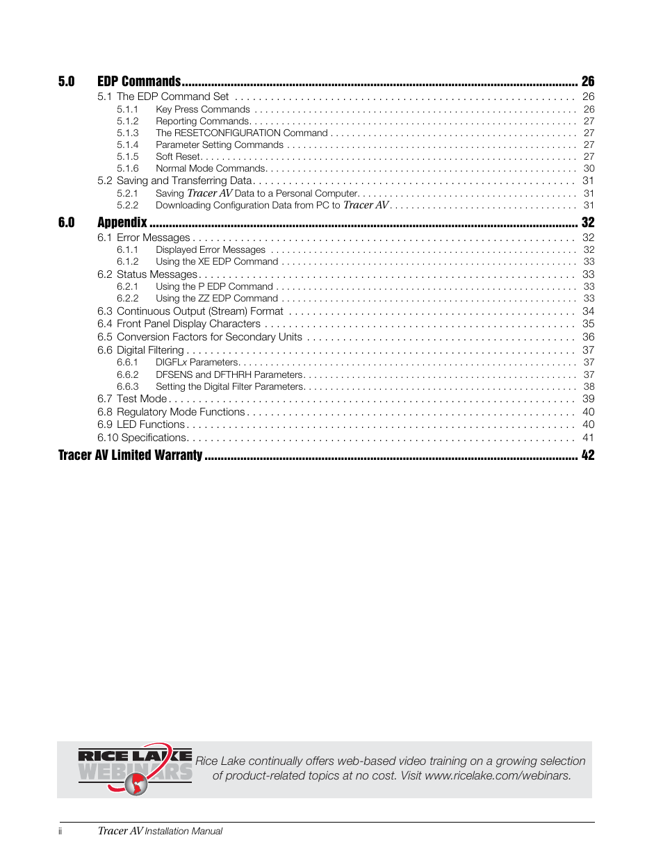 Rice Lake Tracer AV User Manual | Page 4 / 48