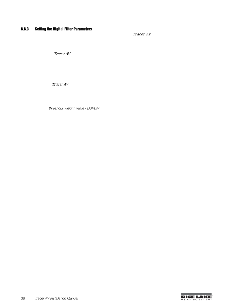 3 setting the digital filter parameters, Setting the digital filter parameters | Rice Lake Tracer AV User Manual | Page 42 / 48