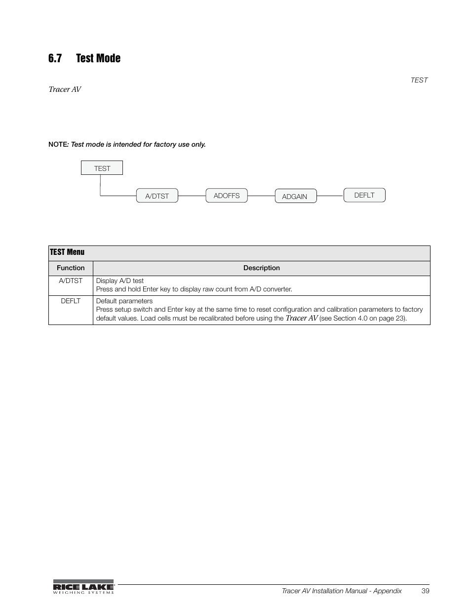 7 test mode | Rice Lake Tracer AV User Manual | Page 43 / 48