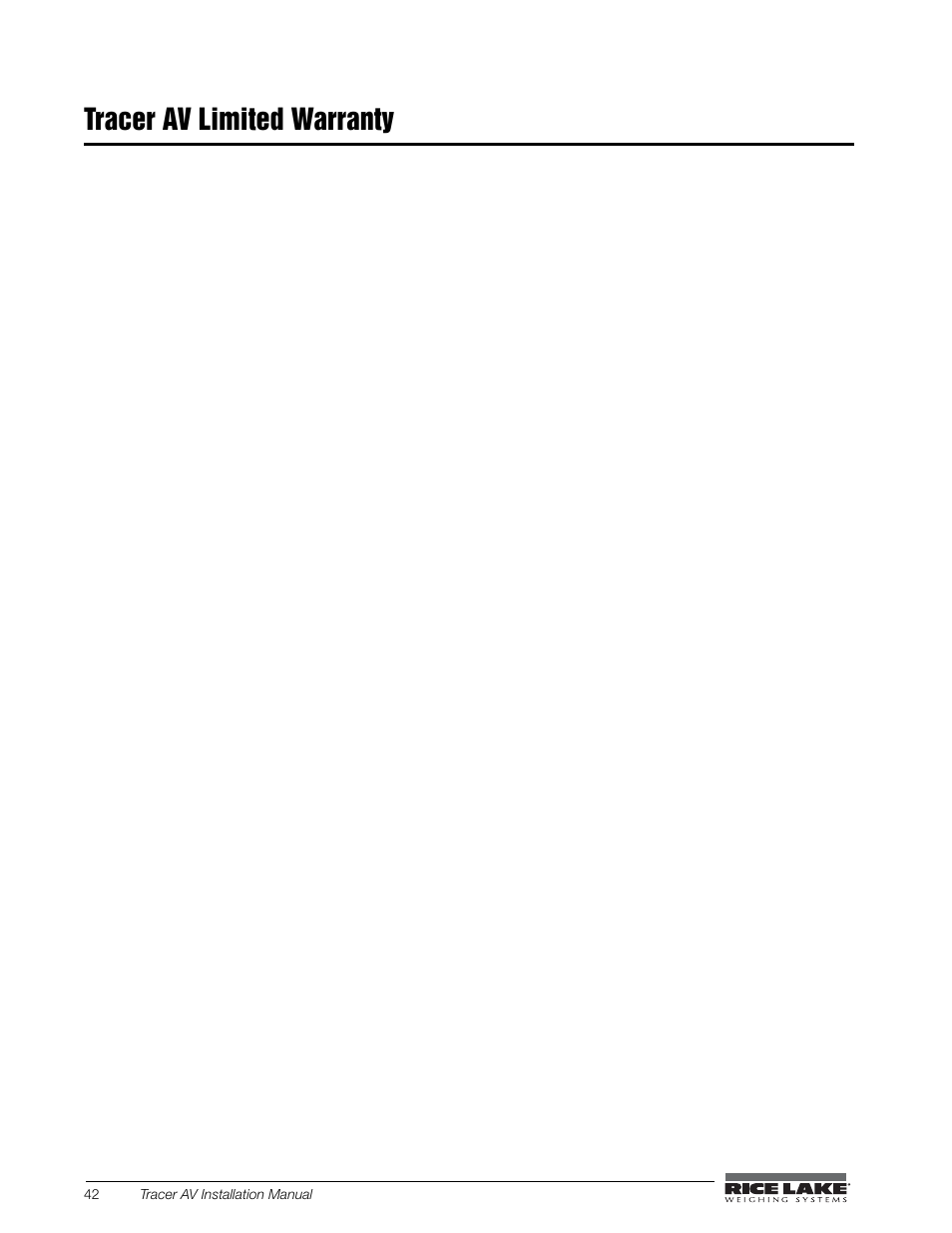 Tracer av limited warranty | Rice Lake Tracer AV User Manual | Page 46 / 48