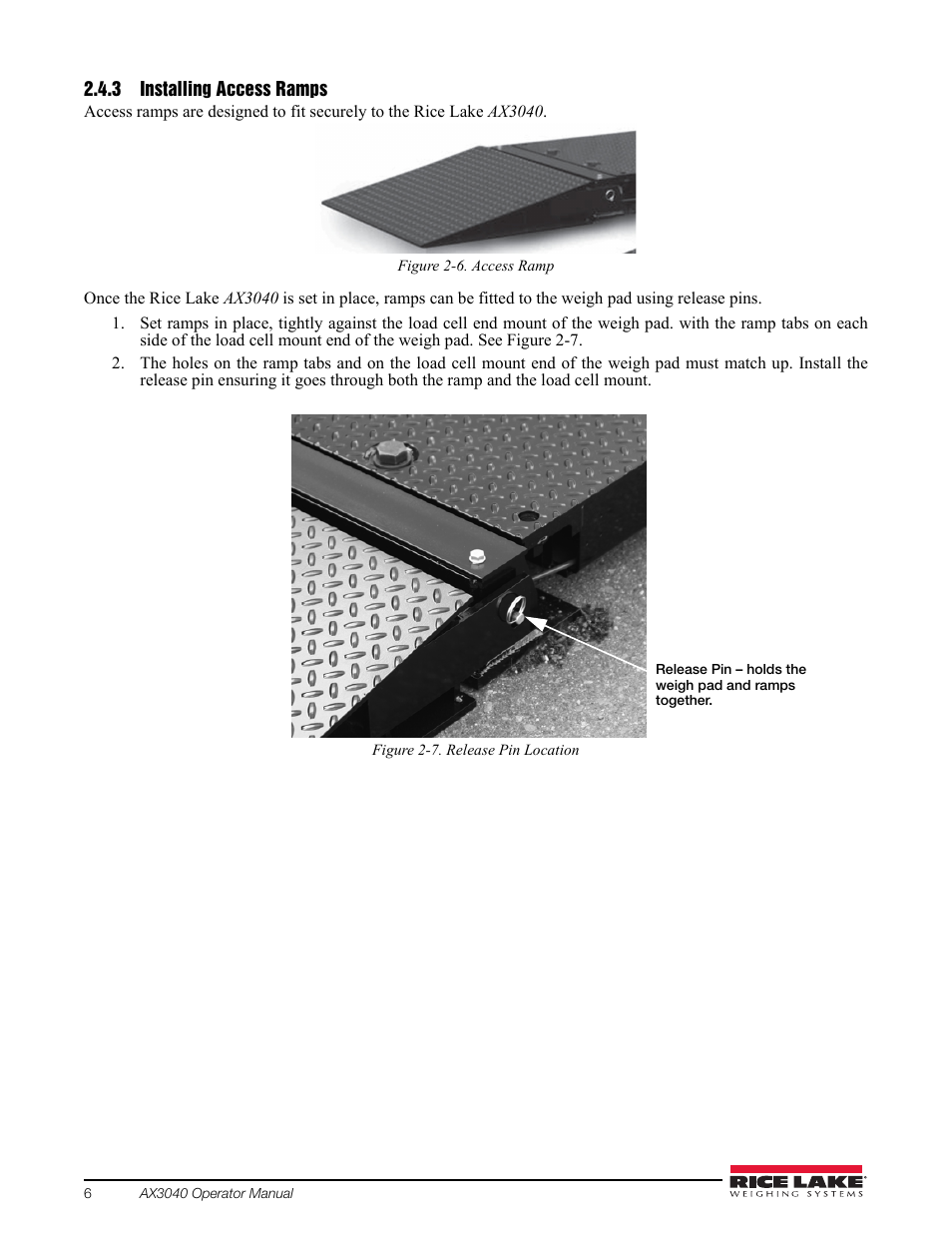 Installing access ramps | Rice Lake AX 3040 User Manual | Page 10 / 22