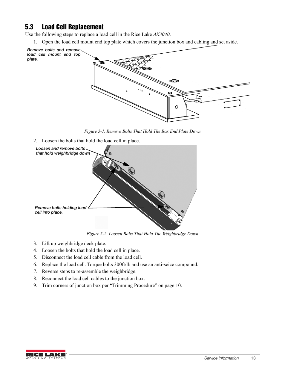 3 load cell replacement | Rice Lake AX 3040 User Manual | Page 17 / 22