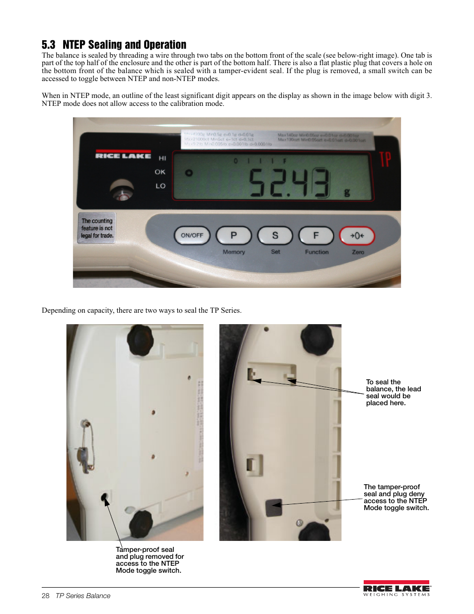 3 ntep sealing and operation | Rice Lake TP Series, Rice Lake Weighing Systems - Balance Manual User Manual | Page 32 / 36