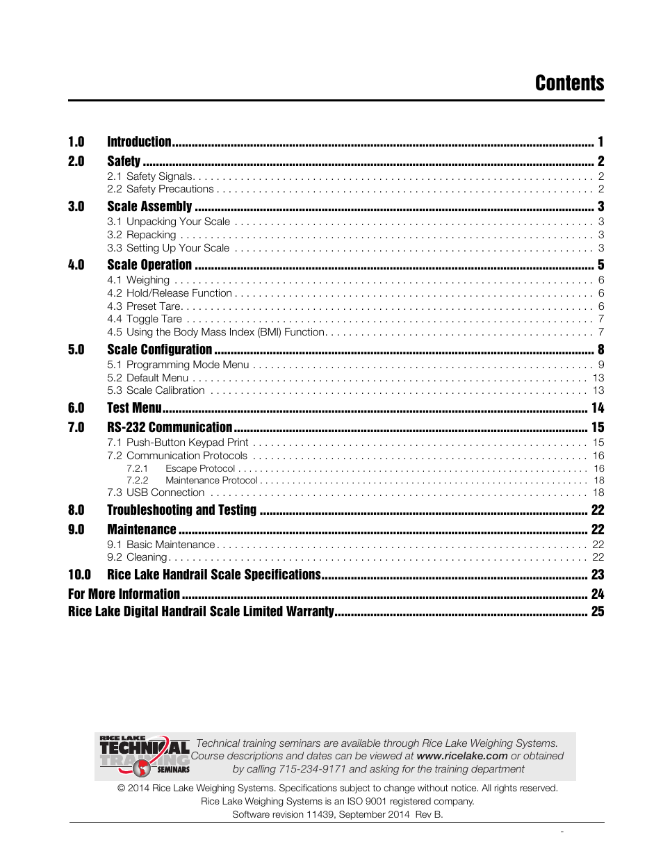 Rice Lake Bariatric Handrail (250-10-2) - Rice Lake Digital Handrail Scale Technical Instructions User Manual | Page 3 / 32