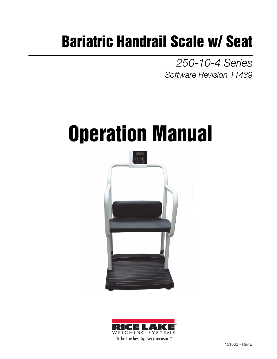 Rice Lake Bariatric Handrail with Chair Seat (250-10-4) - Operation Instructions User Manual | 22 pages