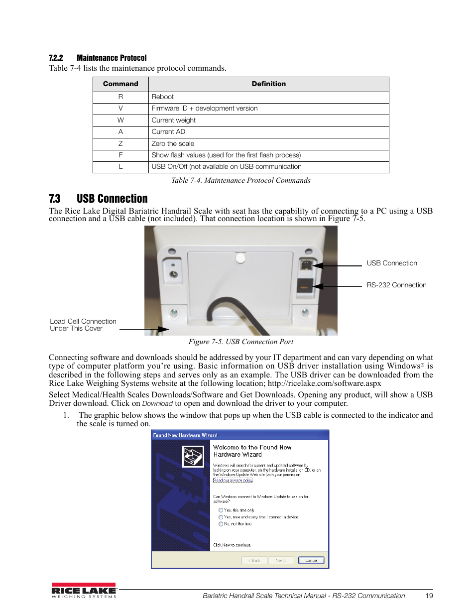 2 maintenance protocol, 3 usb connection | Rice Lake Bariatric Handrail with Chair Seat (250-10-4) - Technical Instructions User Manual | Page 23 / 32