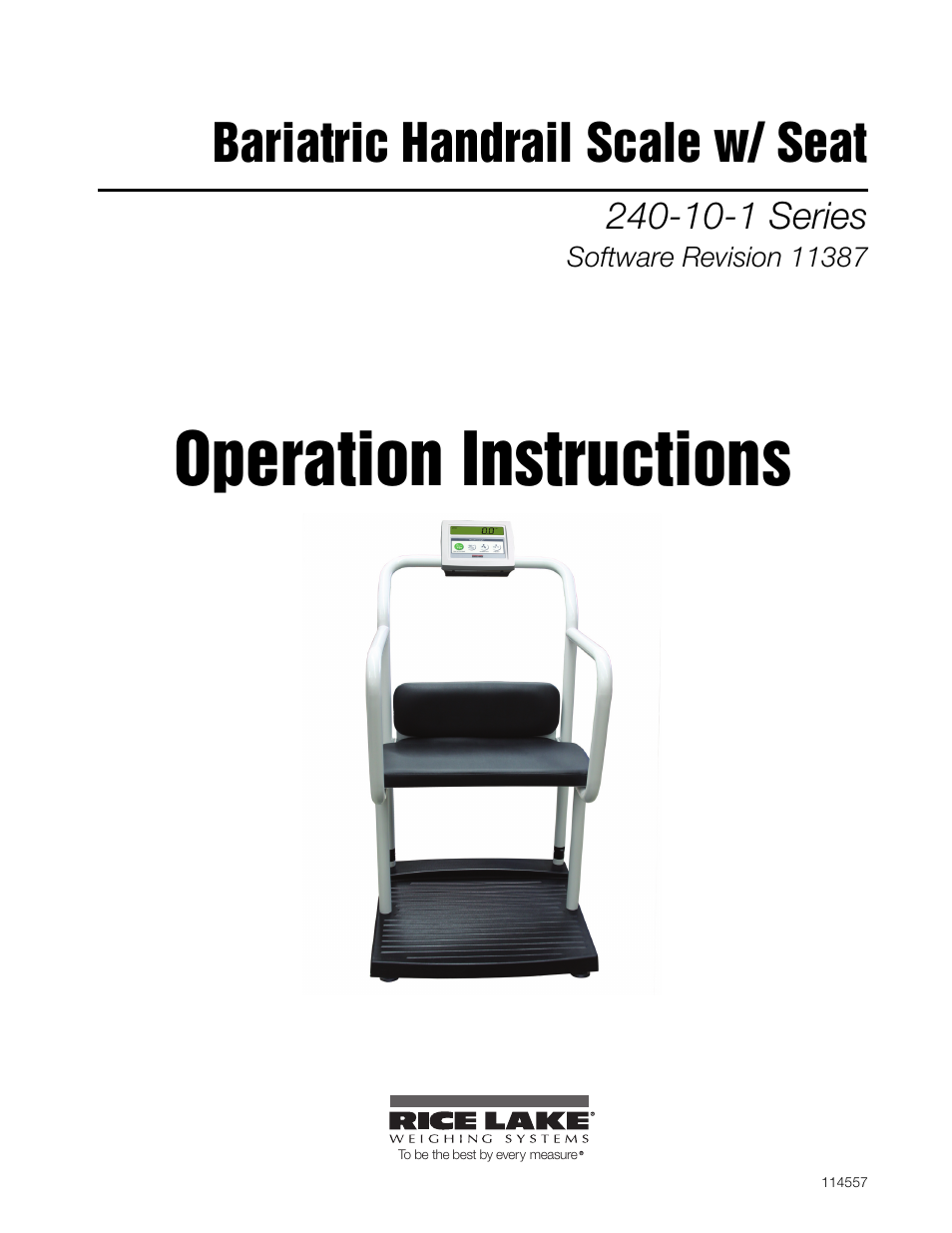 Rice Lake Bariatric/Handrail with Chair Seat (240-10-1) User Manual | 20 pages