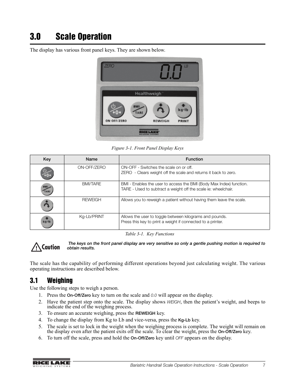 0 scale operation, 1 weighing, Aution | Rice Lake Bariatric/Handrail with Chair Seat (240-10-1) User Manual | Page 11 / 20