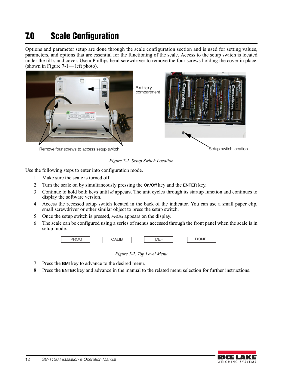 0 scale configuration | Rice Lake Bariatric Wheelchair Scale (SB-1150) User Manual | Page 16 / 38