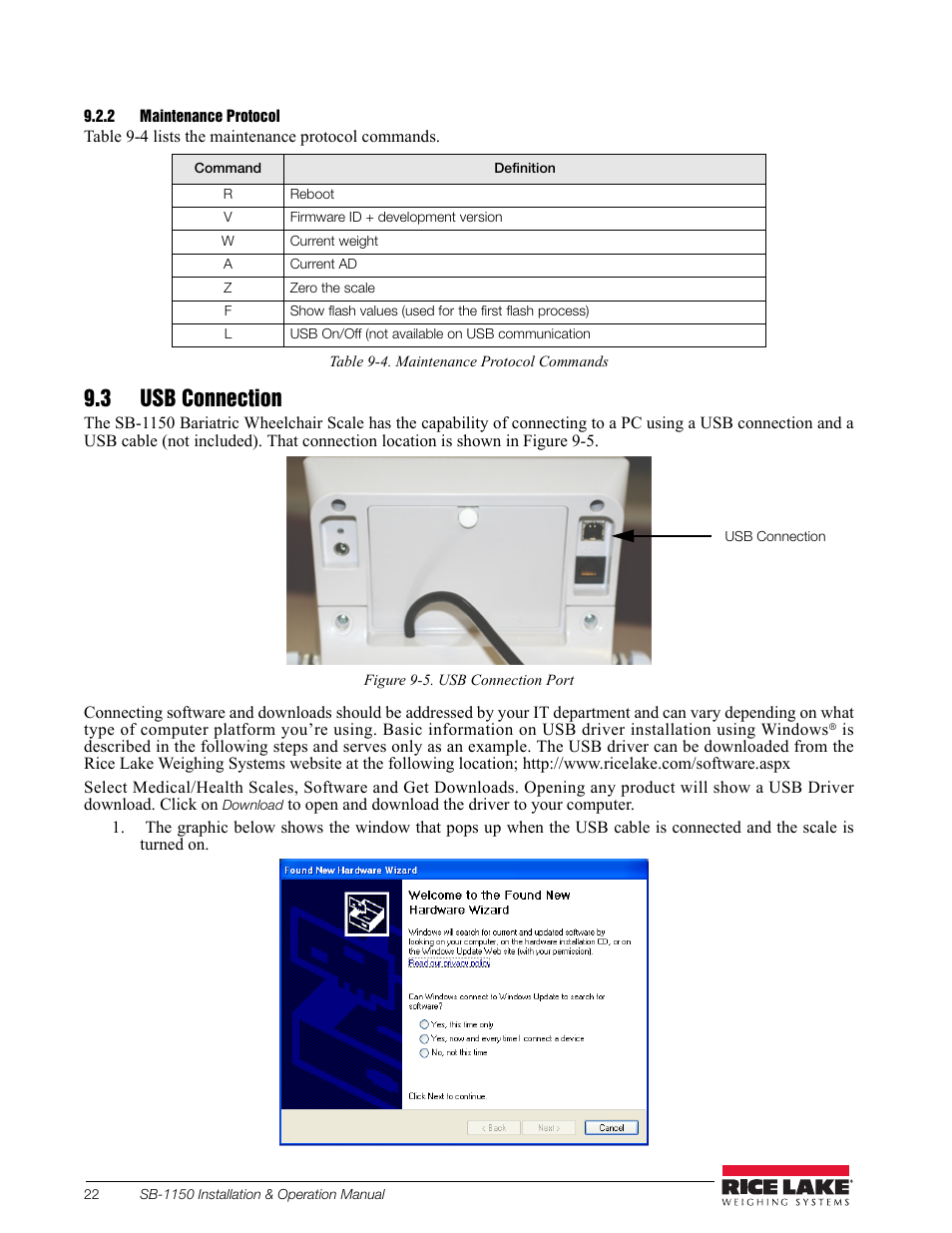 2 maintenance protocol, 3 usb connection | Rice Lake Bariatric Wheelchair Scale (SB-1150) User Manual | Page 26 / 38