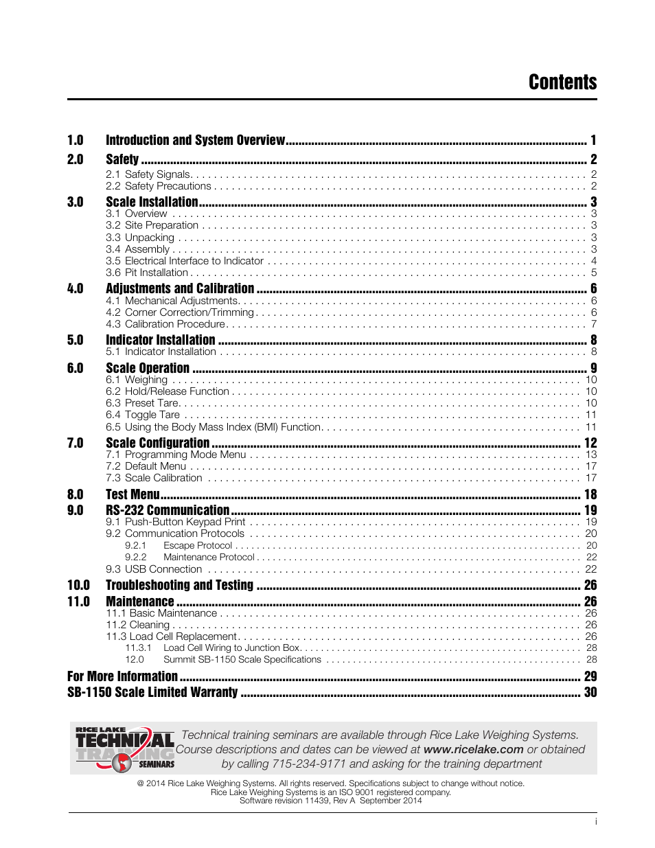 Rice Lake Bariatric Wheelchair Scale (SB-1150) User Manual | Page 3 / 38