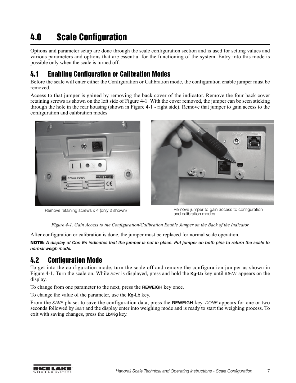 0 scale configuration, 1 enabling configuration or calibration modes, 2 configuration mode | Rice Lake Bariatric/Handrail Scale (240-10) User Manual | Page 11 / 32