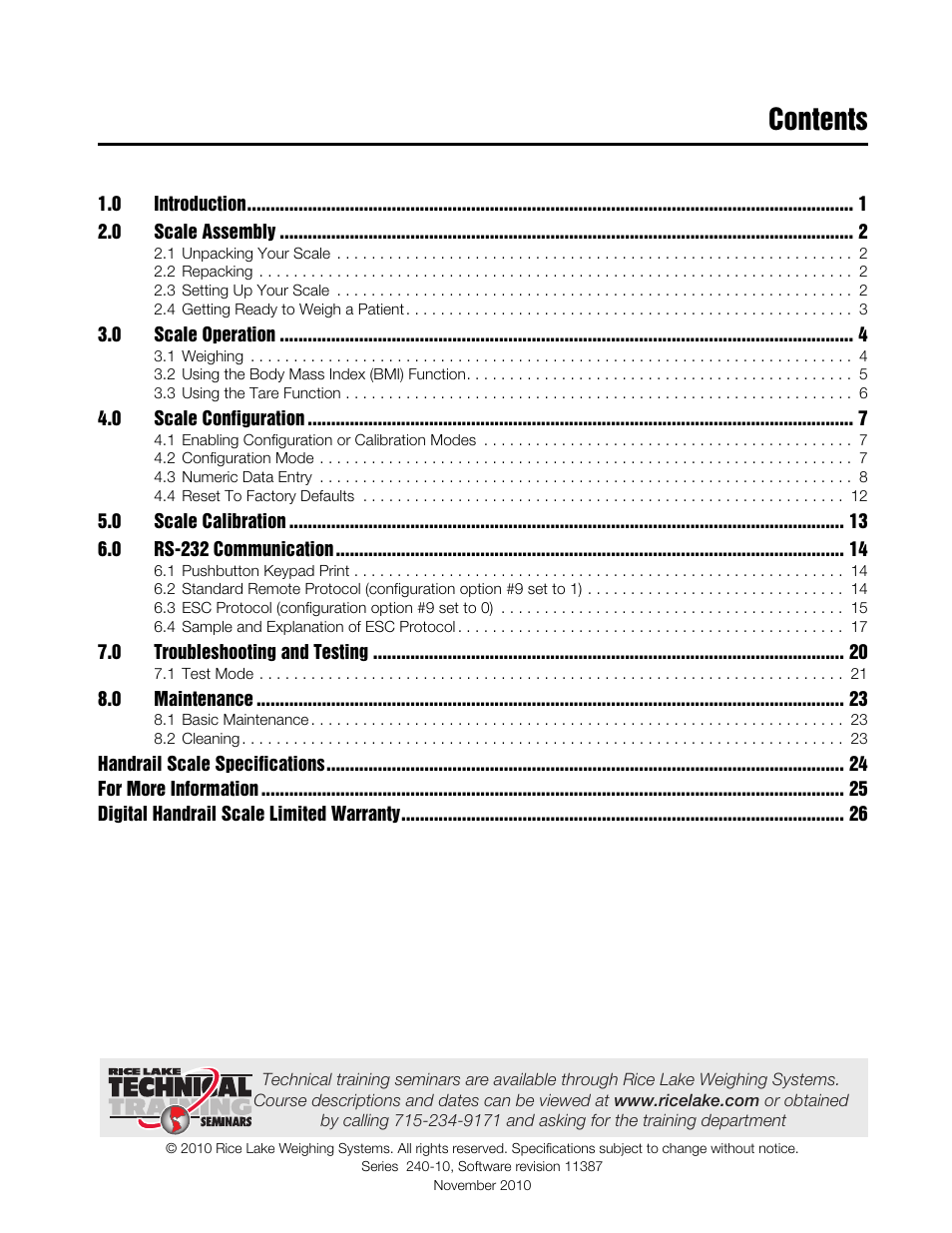 Rice Lake Bariatric/Handrail Scale (240-10) User Manual | Page 3 / 32