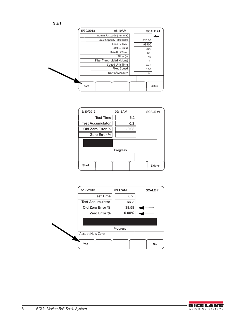 Press the, Softkey | Rice Lake BCi Belt Scale - Calibration Guide User Manual | Page 10 / 16