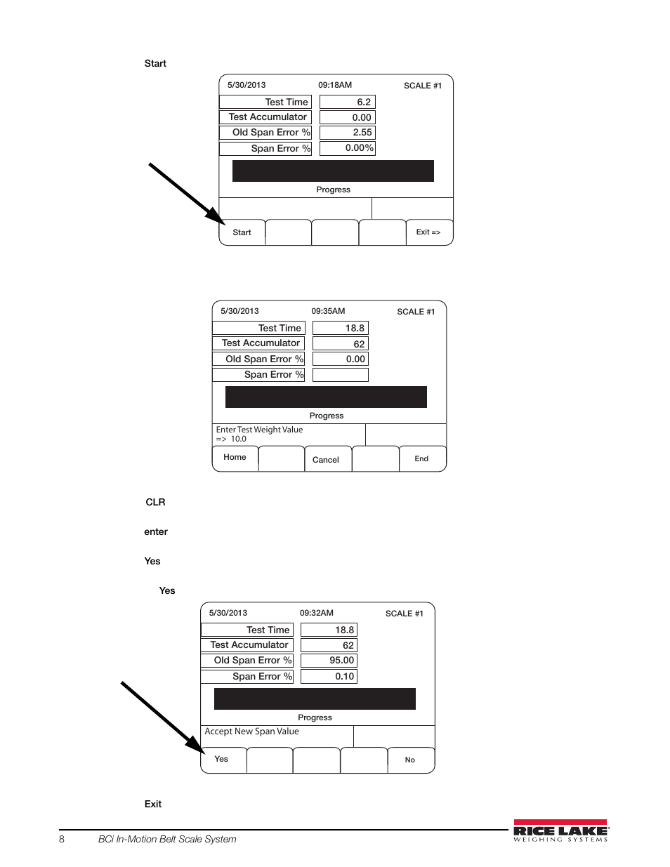 Press the, Softkey | Rice Lake BCi Belt Scale - Calibration Guide User Manual | Page 12 / 16