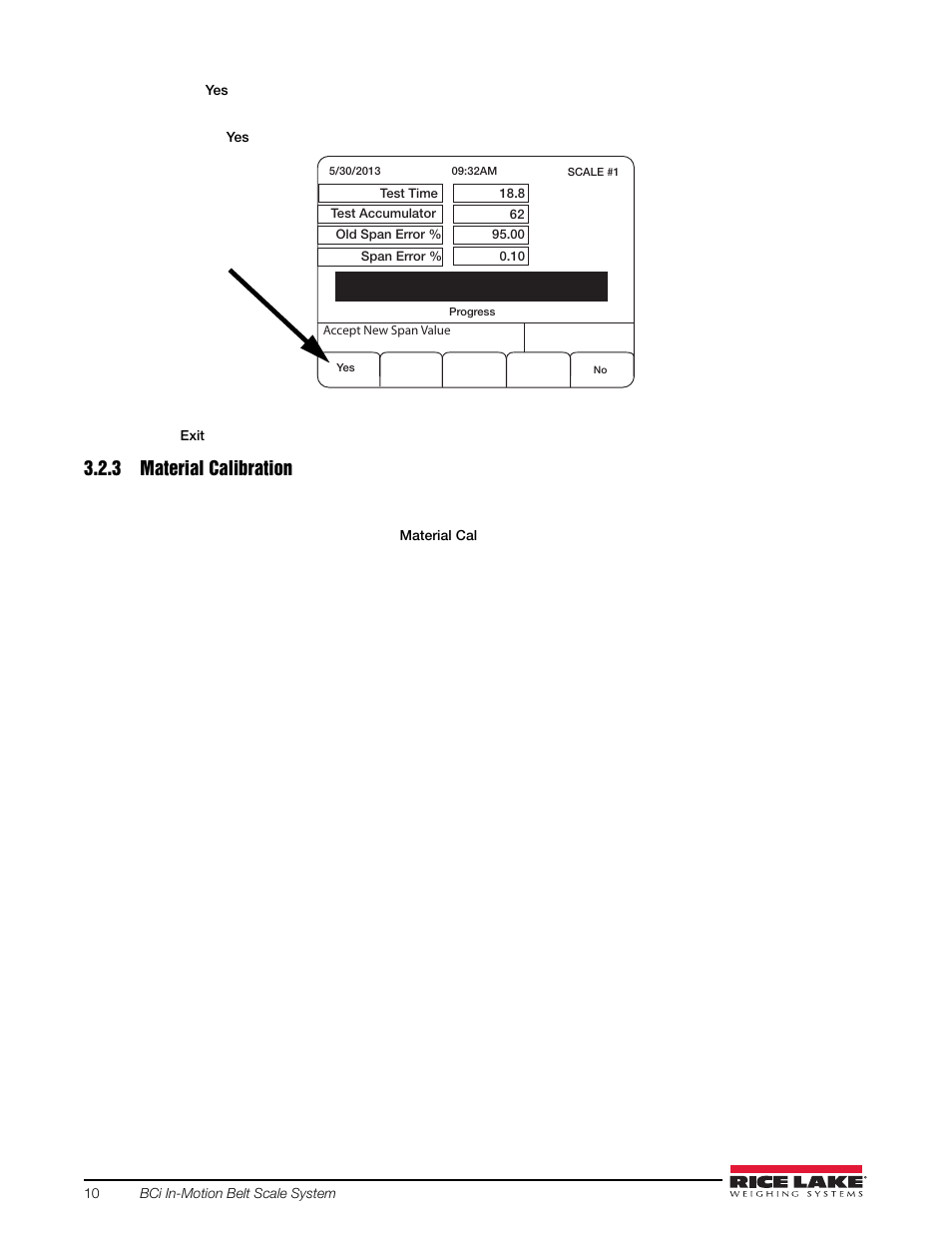 Material calibration, 3 material calibration | Rice Lake BCi Belt Scale - Calibration Guide User Manual | Page 14 / 16