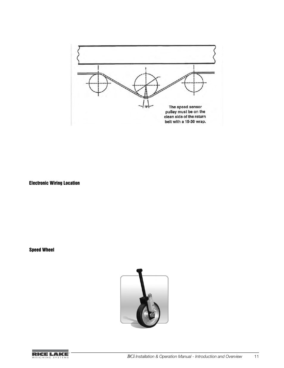 Electronic wiring location, Speed wheel | Rice Lake BCi Belt Scale - Installation & Operation Manual Version 2.00 User Manual | Page 17 / 74