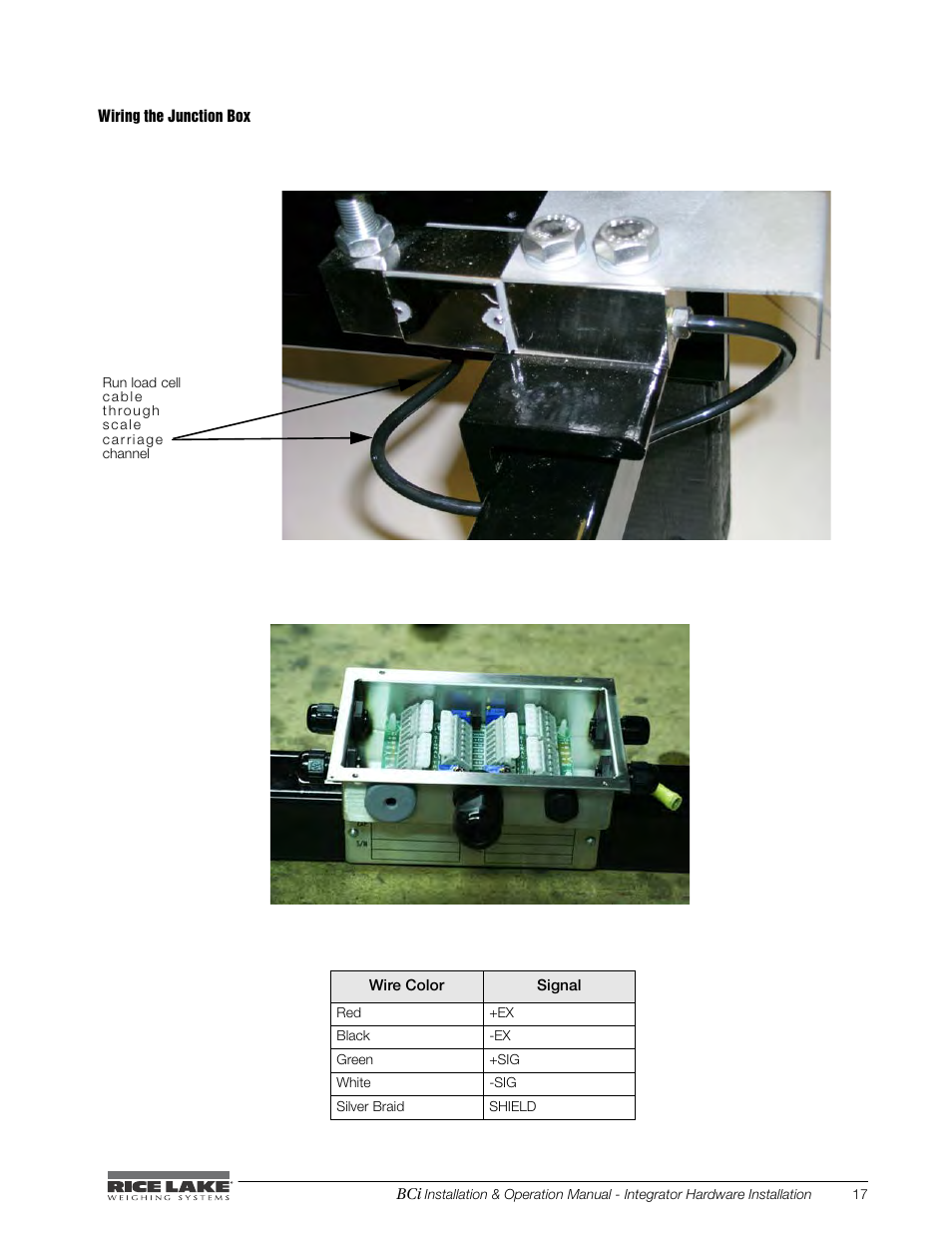 Wiring the junction box | Rice Lake BCi Belt Scale - Installation & Operation Manual Version 2.00 User Manual | Page 23 / 74