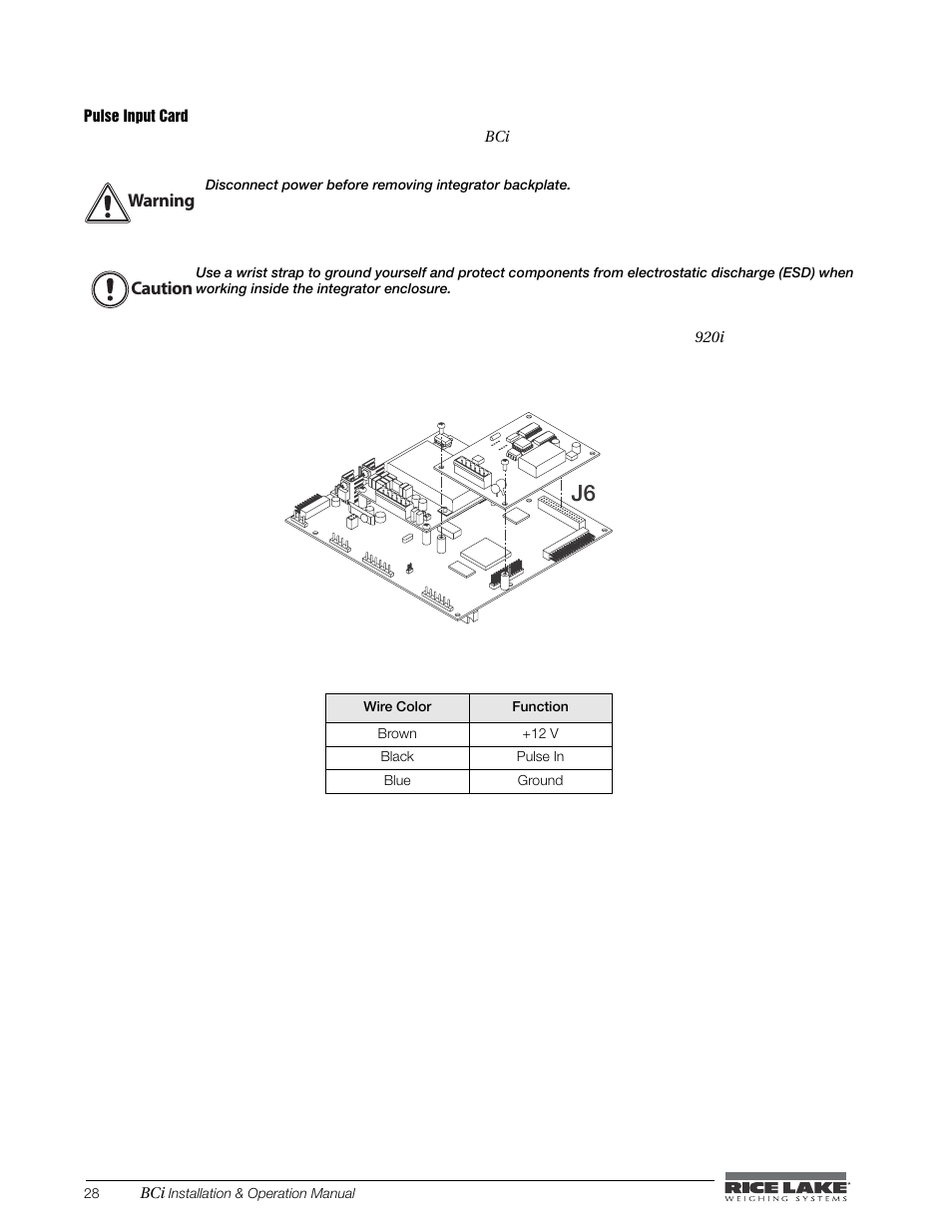 Pulse input card | Rice Lake BCi Belt Scale - Installation & Operation Manual Version 2.00 User Manual | Page 34 / 74