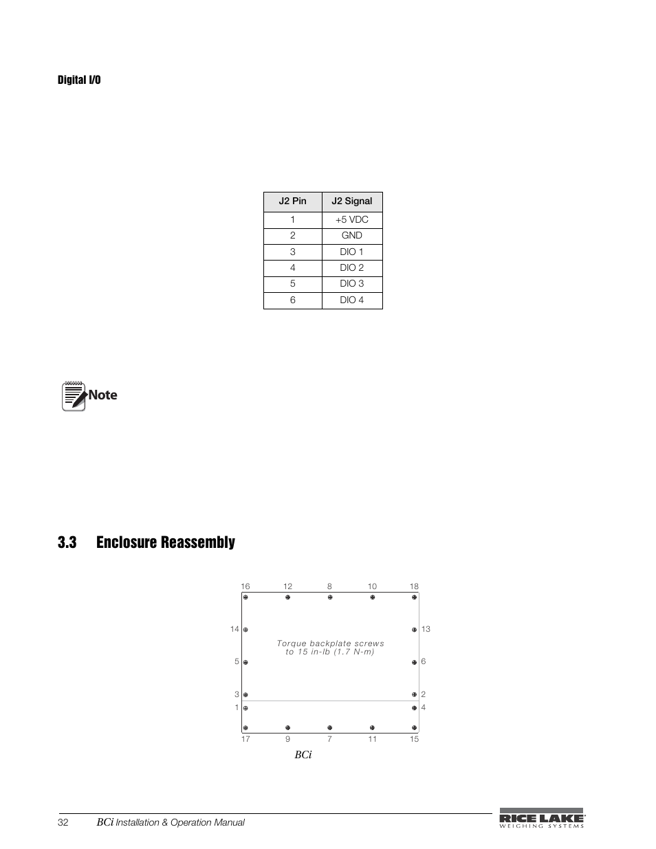 Digital i/o, 3 enclosure reassembly | Rice Lake BCi Belt Scale - Installation & Operation Manual Version 2.00 User Manual | Page 38 / 74