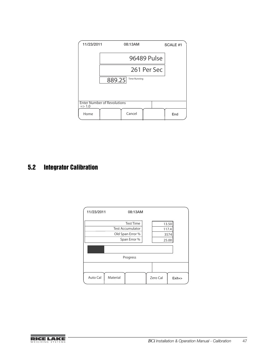 2 integrator calibration | Rice Lake BCi Belt Scale - Installation & Operation Manual Version 2.00 User Manual | Page 53 / 74