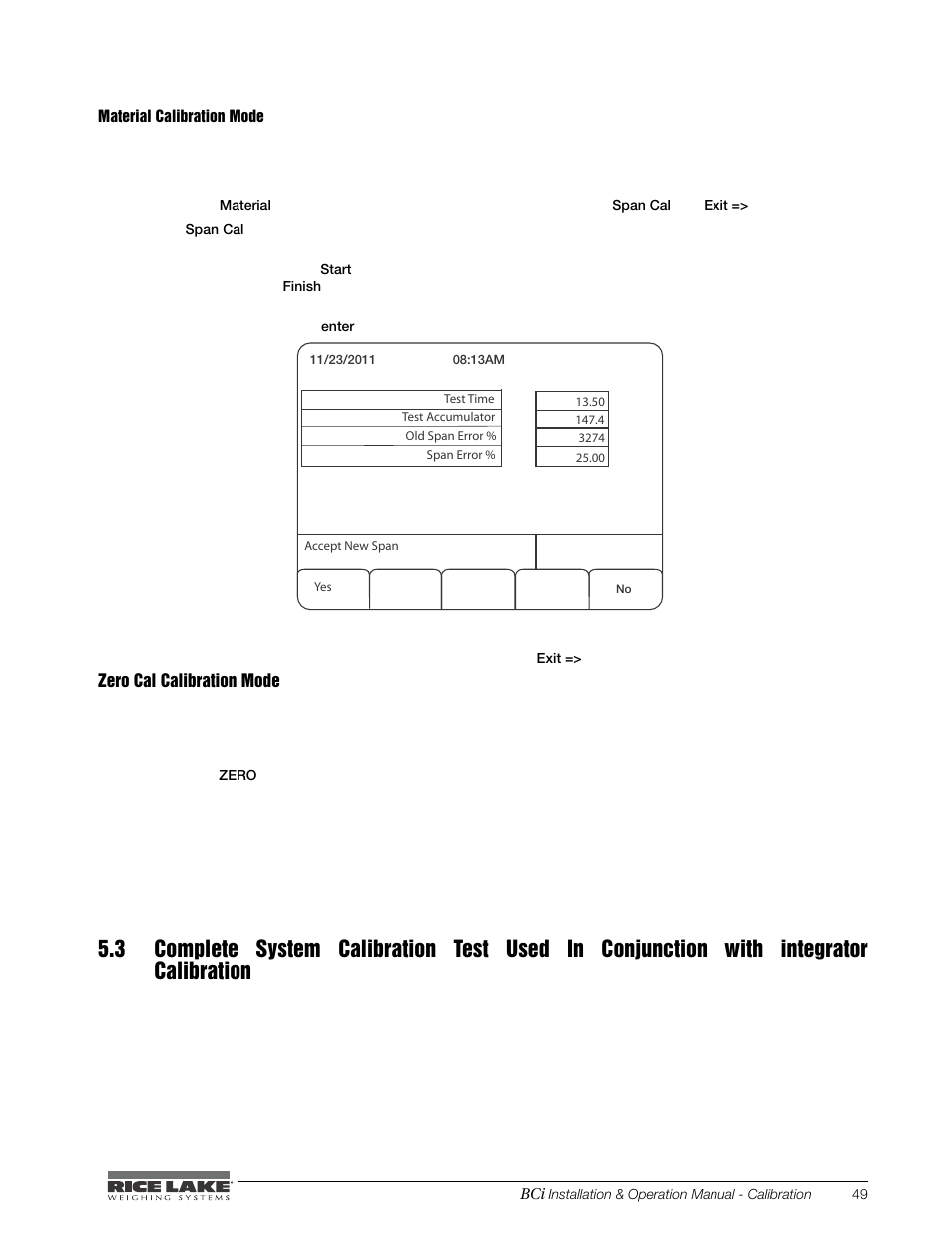 Material calibration mode | Rice Lake BCi Belt Scale - Installation & Operation Manual Version 2.00 User Manual | Page 55 / 74