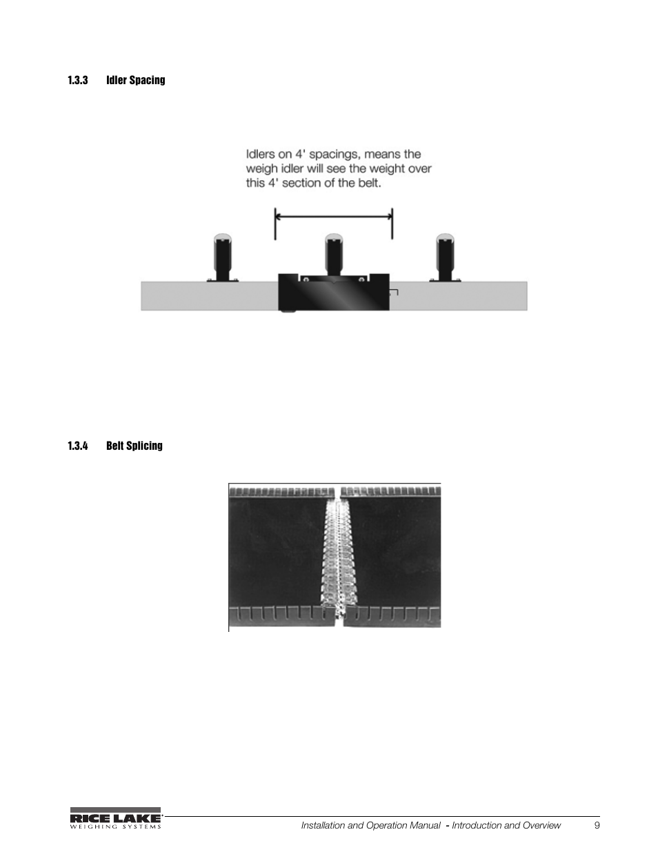 3 idler spacing, 4 belt splicing, Idler spacing | Belt splicing | Rice Lake BCi Belt Scale - Installation and Operation Manual Version 2.03 User Manual | Page 15 / 74