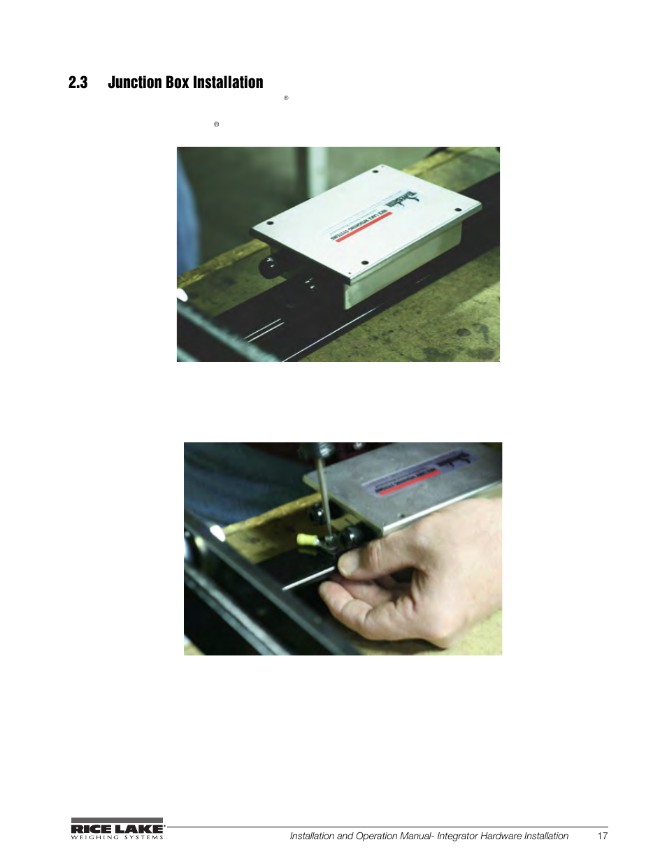 3 junction box installation | Rice Lake BCi Belt Scale - Installation and Operation Manual Version 2.03 User Manual | Page 23 / 74