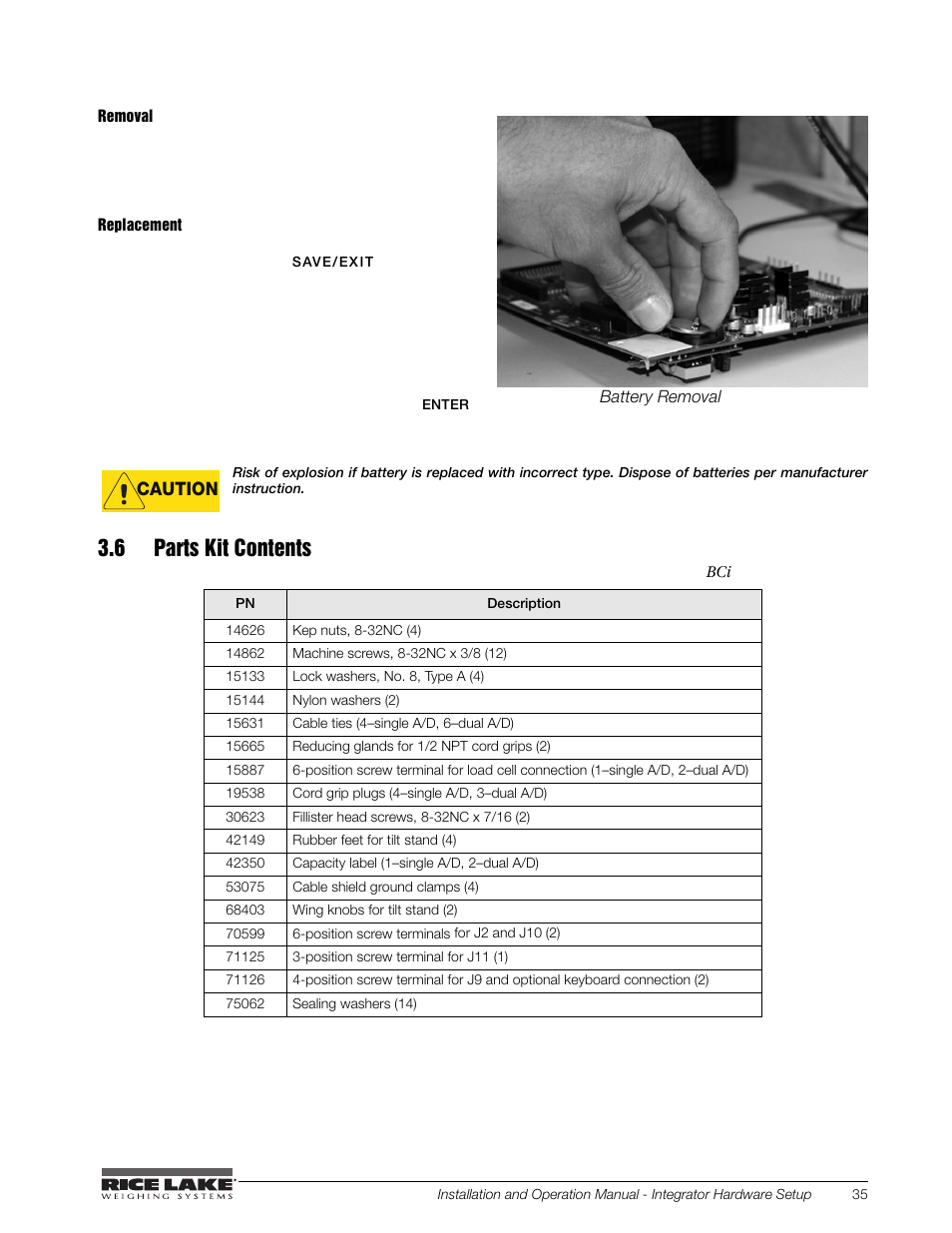 6 parts kit contents | Rice Lake BCi Belt Scale - Installation and Operation Manual Version 2.03 User Manual | Page 41 / 74
