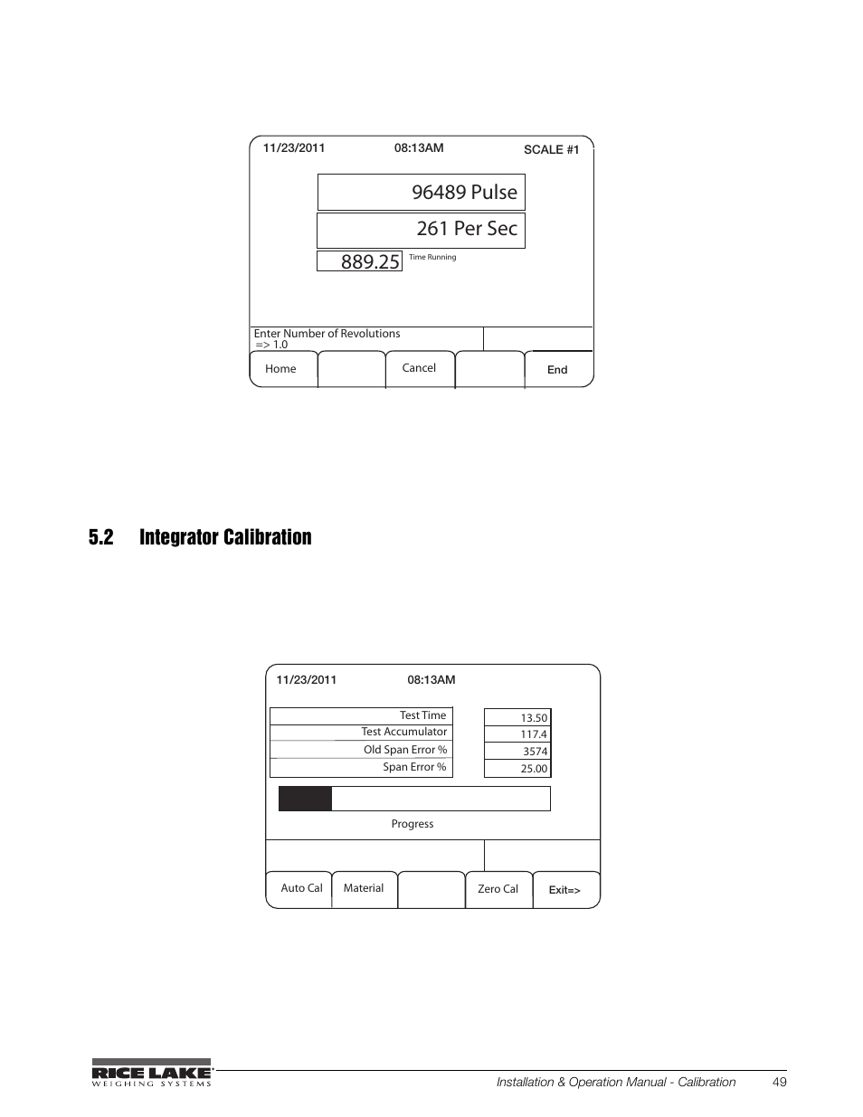 2 integrator calibration | Rice Lake BCi Belt Scale - Installation and Operation Manual Version 2.03 User Manual | Page 55 / 74