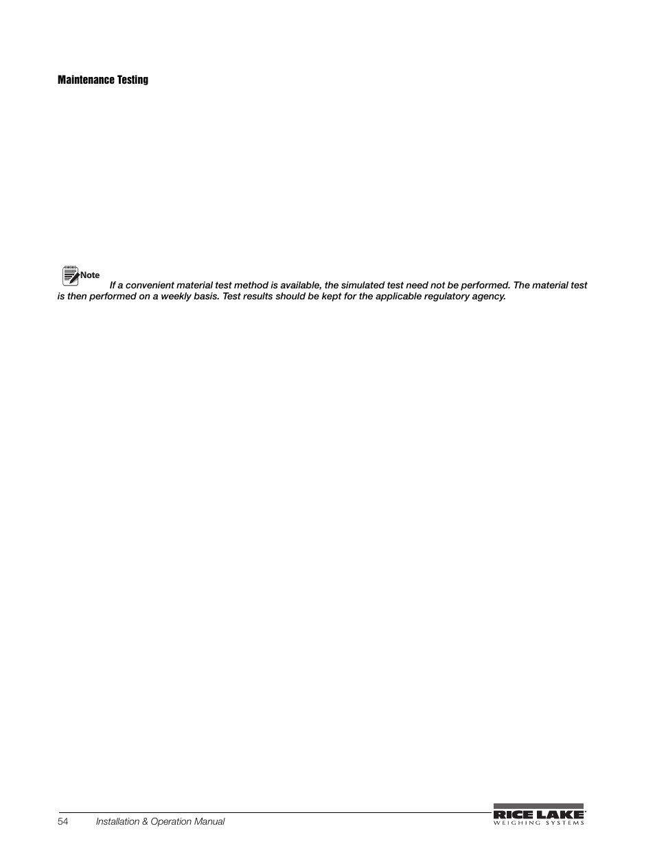 Maintenance testing | Rice Lake BCi Belt Scale - Installation and Operation Manual Version 2.03 User Manual | Page 60 / 74