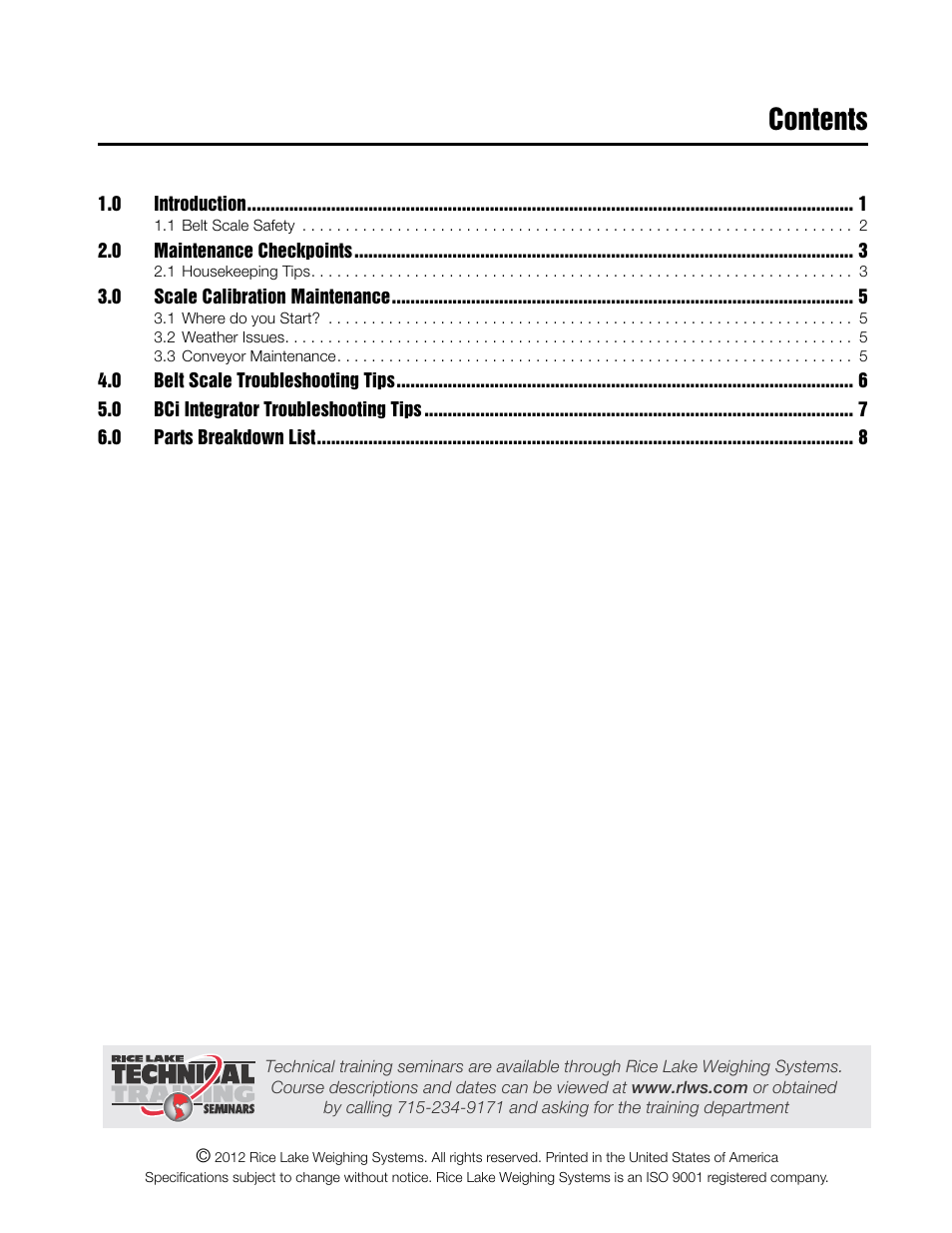 Rice Lake BCi Belt Scale - Maintenance & Troubleshooting Manual User Manual | Page 3 / 16