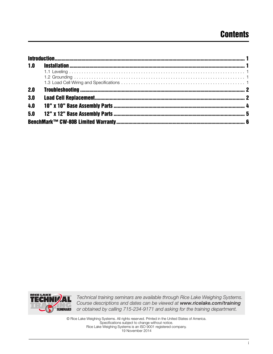 Rice Lake BenchMark CW-80 Base User Manual | Page 3 / 16