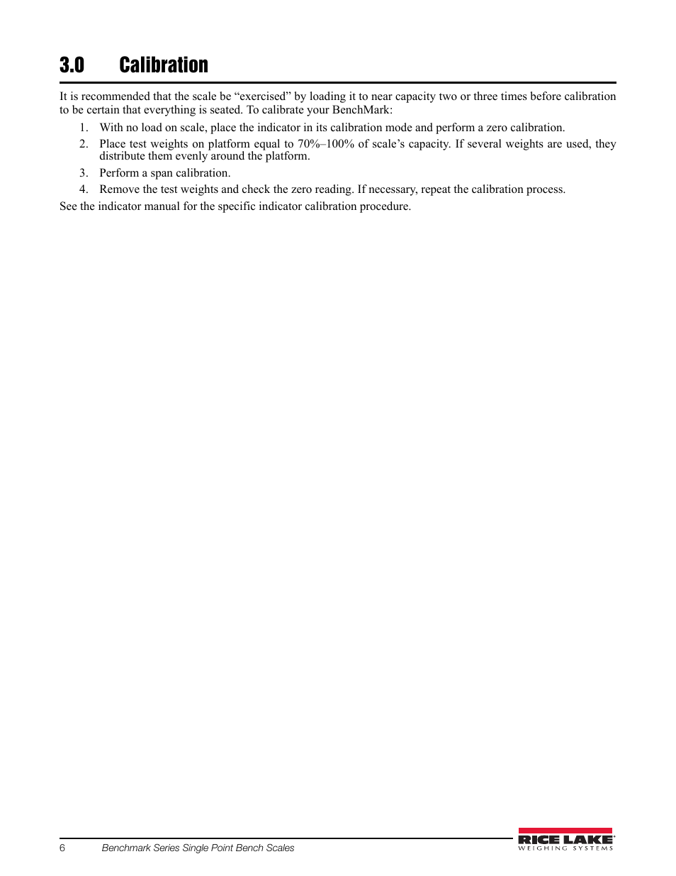 0 calibration, Calibration | Rice Lake BenchMark SLHE User Manual | Page 10 / 26