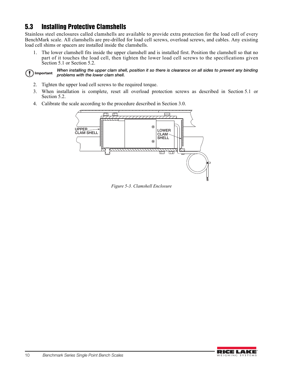 3 installing protective clamshells | Rice Lake BenchMark SLHE User Manual | Page 14 / 26