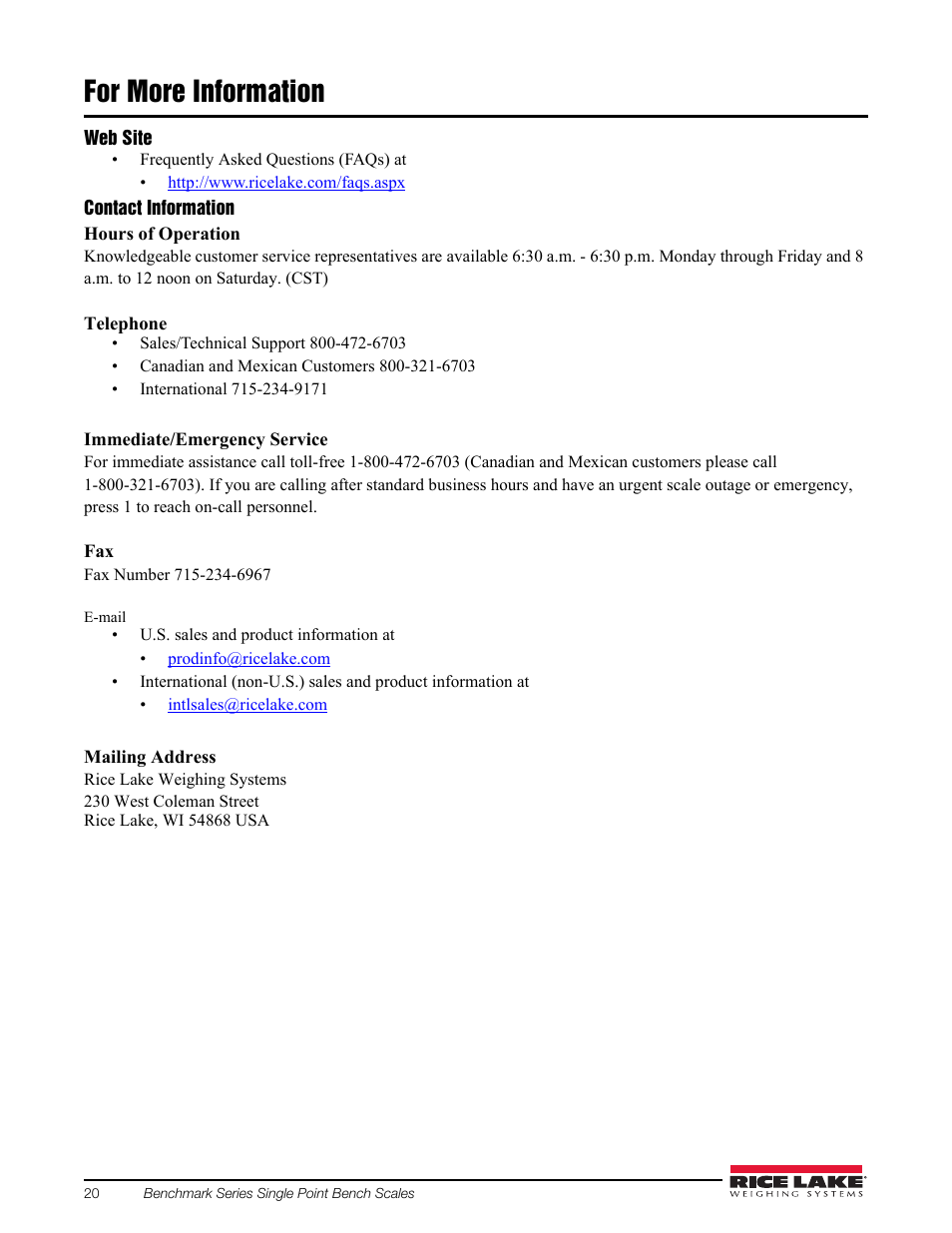 For more information | Rice Lake BenchMark SLHE User Manual | Page 24 / 26