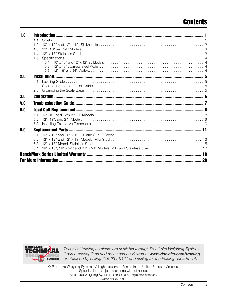 Rice Lake BenchMark SLHE User Manual | Page 3 / 26