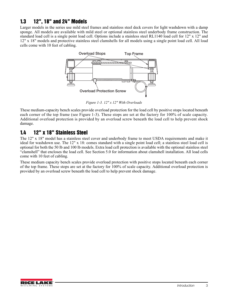 3 12", 18" and 24" models, 4 12" x 18" stainless steel | Rice Lake BenchMark SLHE User Manual | Page 7 / 26