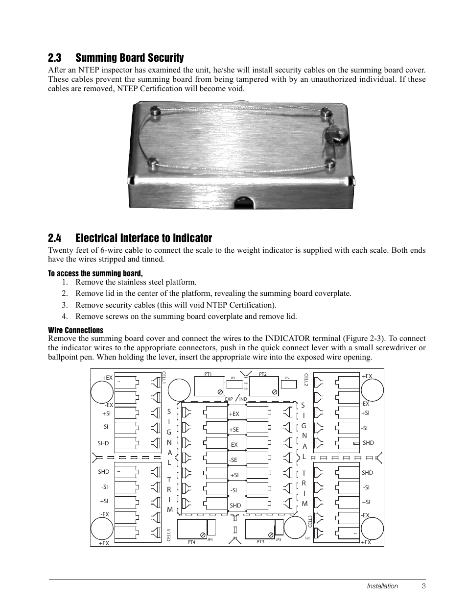 3 summing board security, 4 electrical interface to indicator | Rice Lake BenchMark LP User Manual | Page 7 / 13