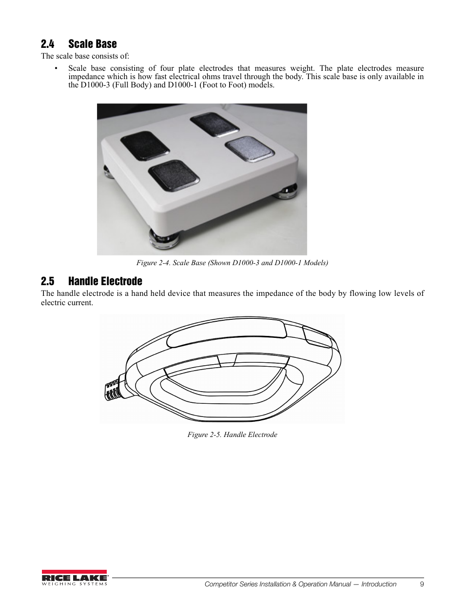 4 scale base, 5 handle electrode, 4 scale base 2.5 handle electrode | Rice Lake Upper Body Single Frequency Composition Analyzer - D1000-2 User Manual | Page 13 / 48