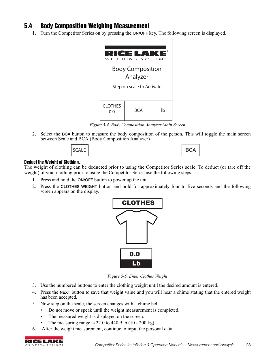 4 body composition weighing measurement, Body composition analyzer, Clothes 0.0 lb | Rice Lake Upper Body Single Frequency Composition Analyzer - D1000-2 User Manual | Page 27 / 48