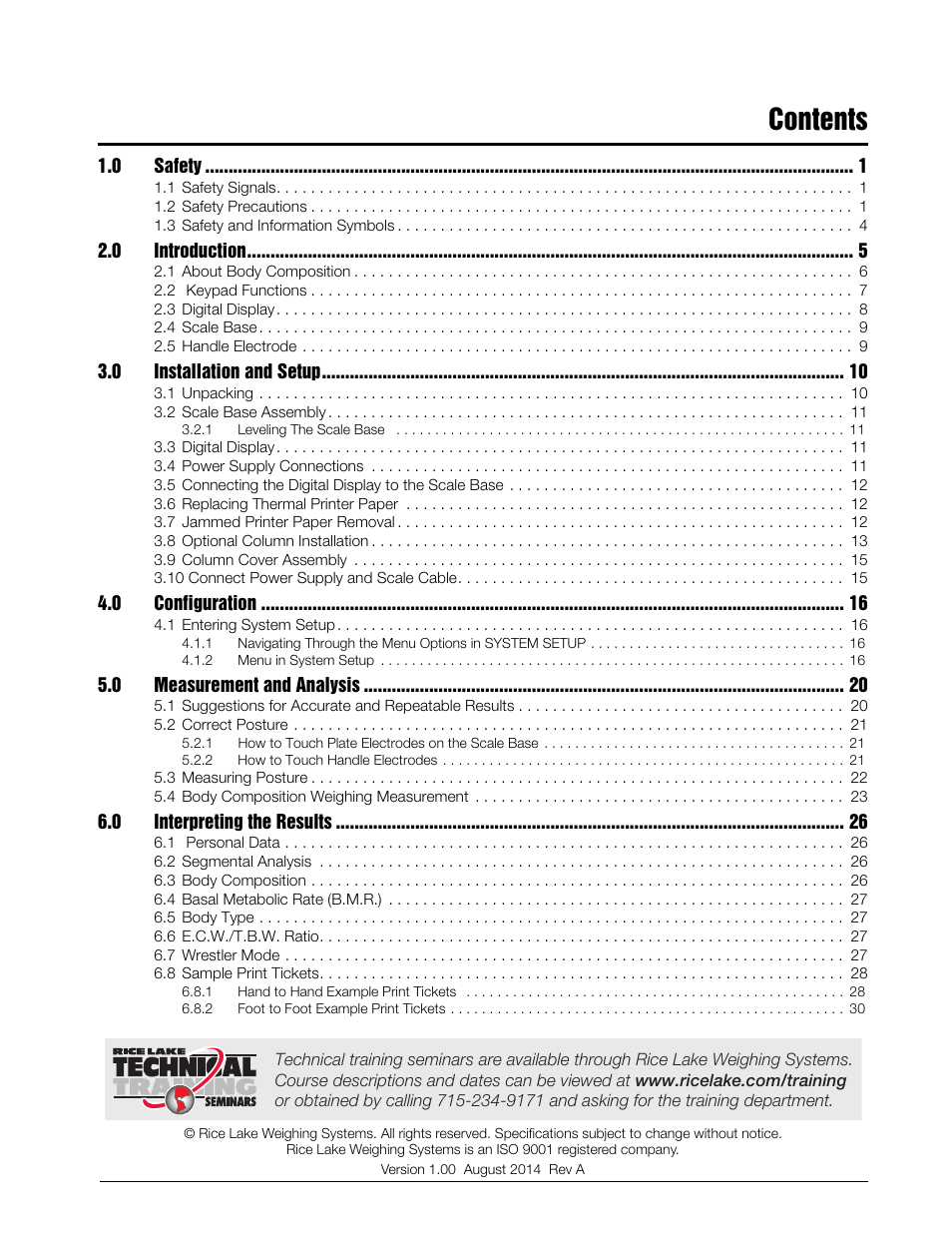 Rice Lake Upper Body Single Frequency Composition Analyzer - D1000-2 User Manual | Page 3 / 48